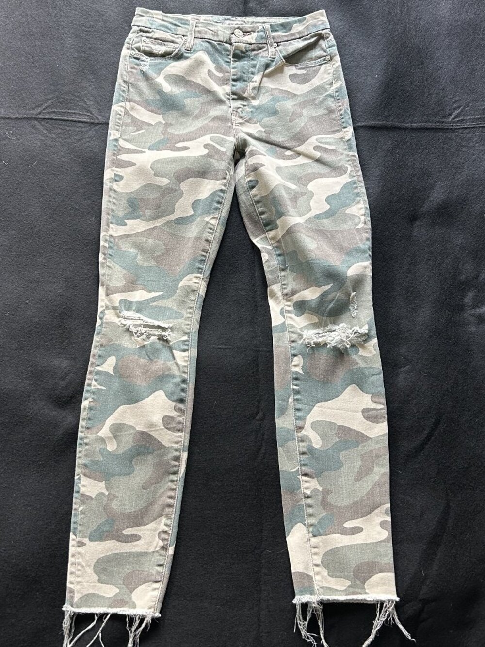 Mother Jeans Womens 26 Camo Skinny Ankle Jeans Distressed Raw Hem Stretch Cotton